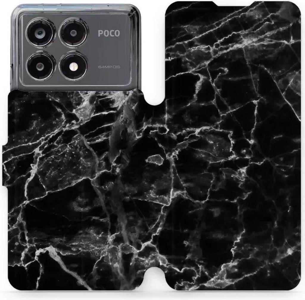 Handyhülle mit klappe für Xiaomi POCO X6 Pro, Mobiwear Book, Schwarzer Marmor