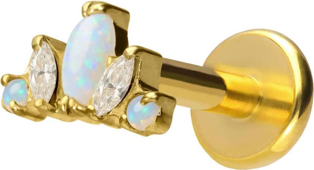 Ohrpiercing, Nasenpiercing Titan Labret mit Push Fit LOTUSBLÜTE Gold Stablänge: 7mm | Stabstärke: 1,2mm