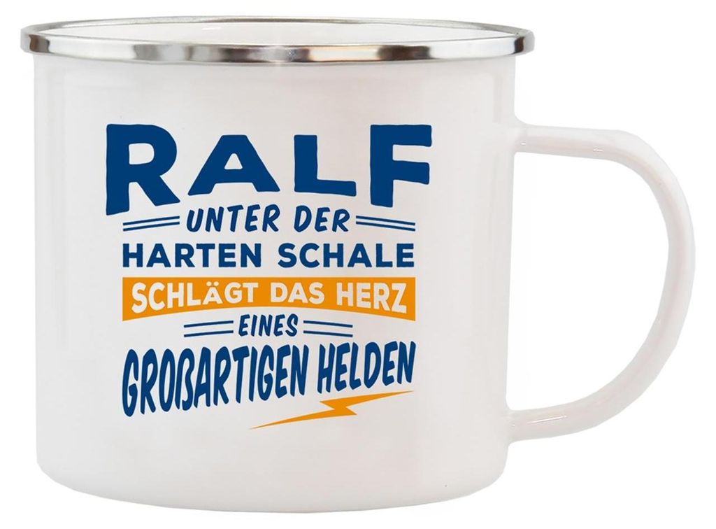 Echter Kerl Emaille Kaffeetasse Kaffeebecher  Ralf Produktbild 