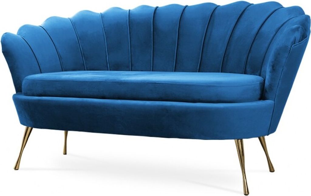 Bettso Elegant klassisch Muschelsofa Schalensofa Sofa Shell Muschel Couch auf Metallbeinen für Wohnzimmer Blau Hellblau