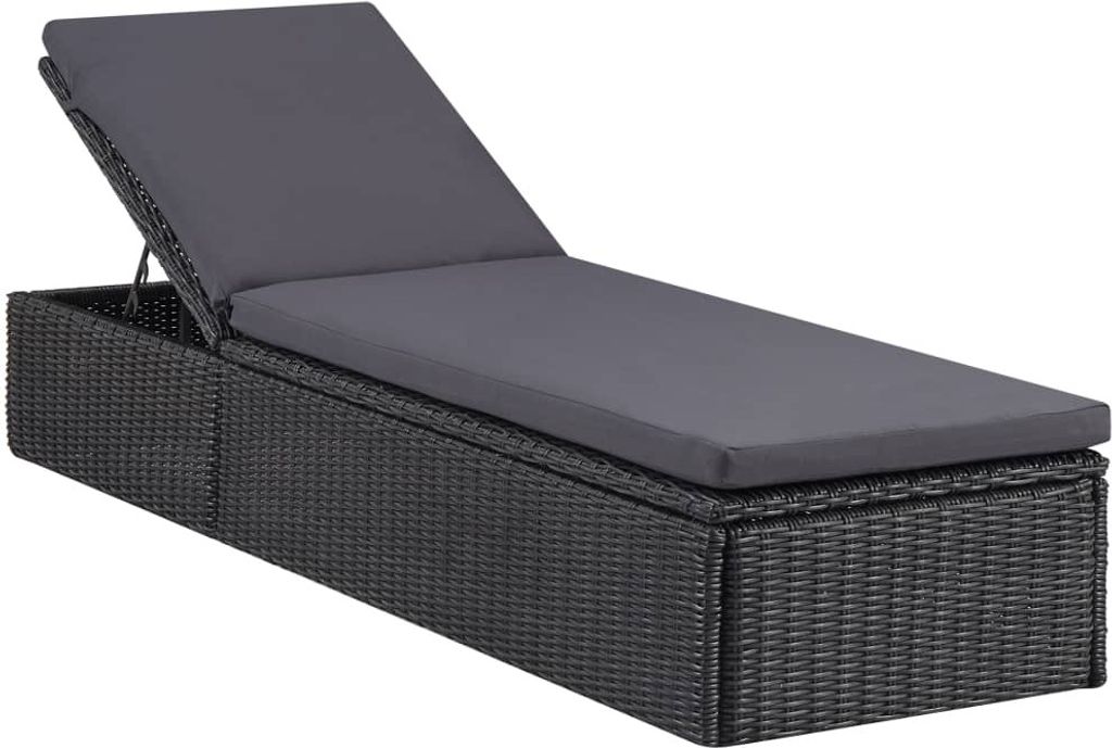 vidaXL Sonnenliege Poly Rattan Schwarz und Dunkelgrau Produktbild 