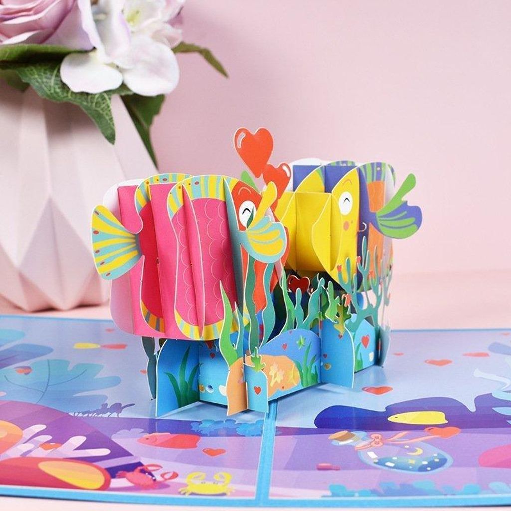 3D-Popup-Grußkarte „Küssender Fisch“