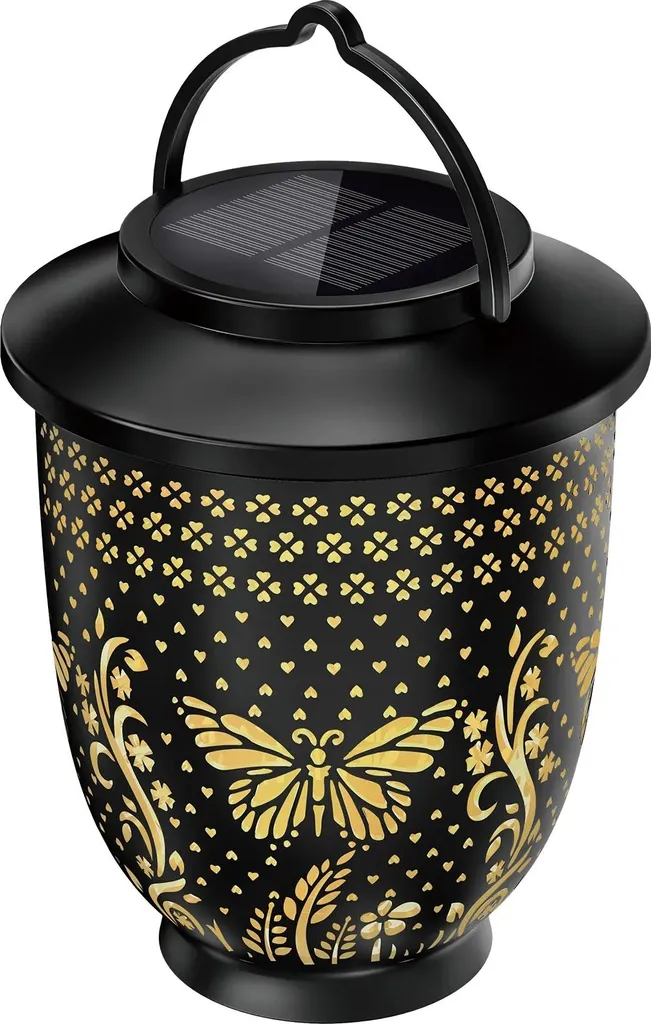 INF Lanterne Solaire Papillon Noire - Éclairage de Jardin LED Élégant