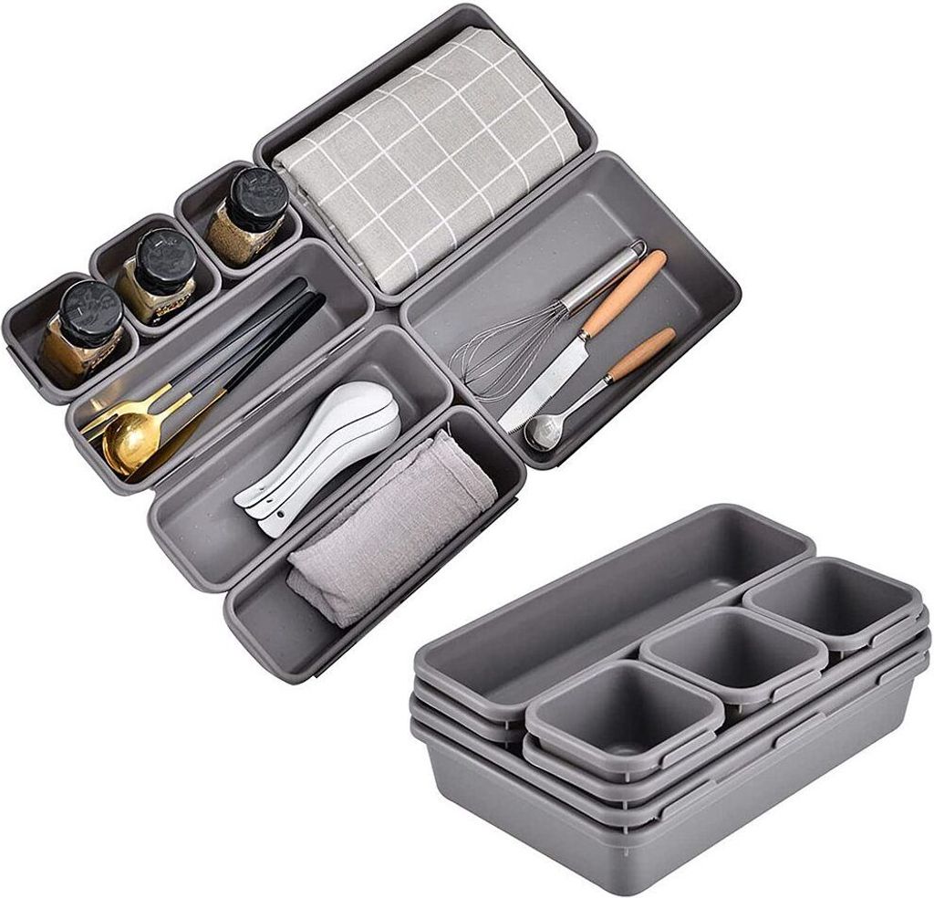 Welikera 16 Aufbewahrungsbox Getrennte Schublade Organizer Veranstalter, Clutter Organizer, Kunststoff Aufbewahrungskiste, Hellgrau