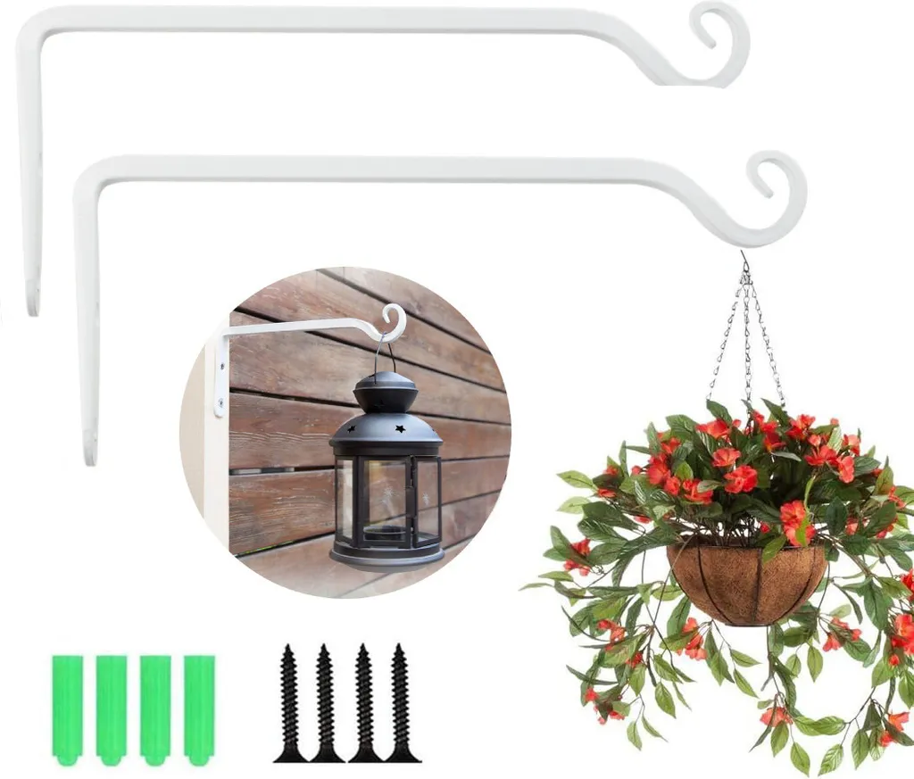 Set Gancio Ferro Fioriera Bianco Parete 10" Resistente Esterni