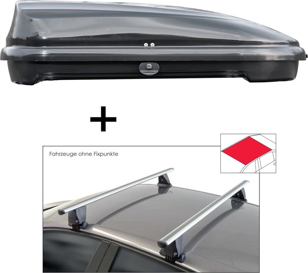 Dachbox VDPFL320 320 Liter schwarz glänzend + Dachträger VDP Delta kompatibel mit für Honda Insight II (5 Türer) 2009-2014
