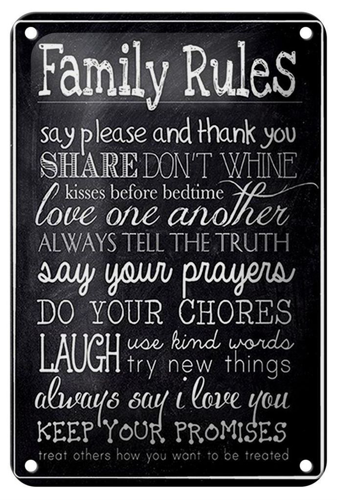 Blechschild Spruch 12x18cm Family Rules say please