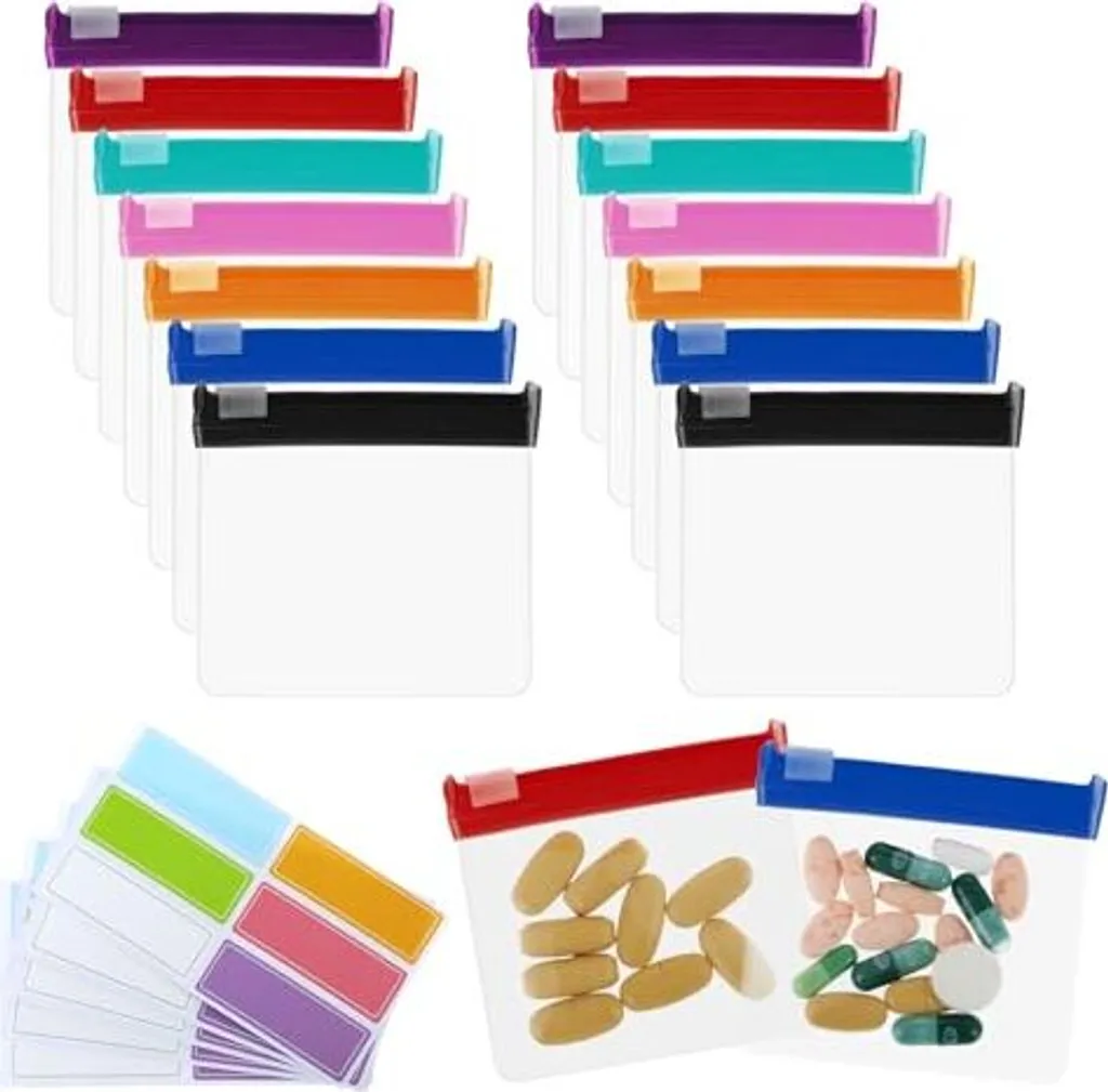 Set di sacchetti per pillole 20 cerniere riutilizzabili con chiusura a scorrimento, trasparenti e autoadesivi, in plastica