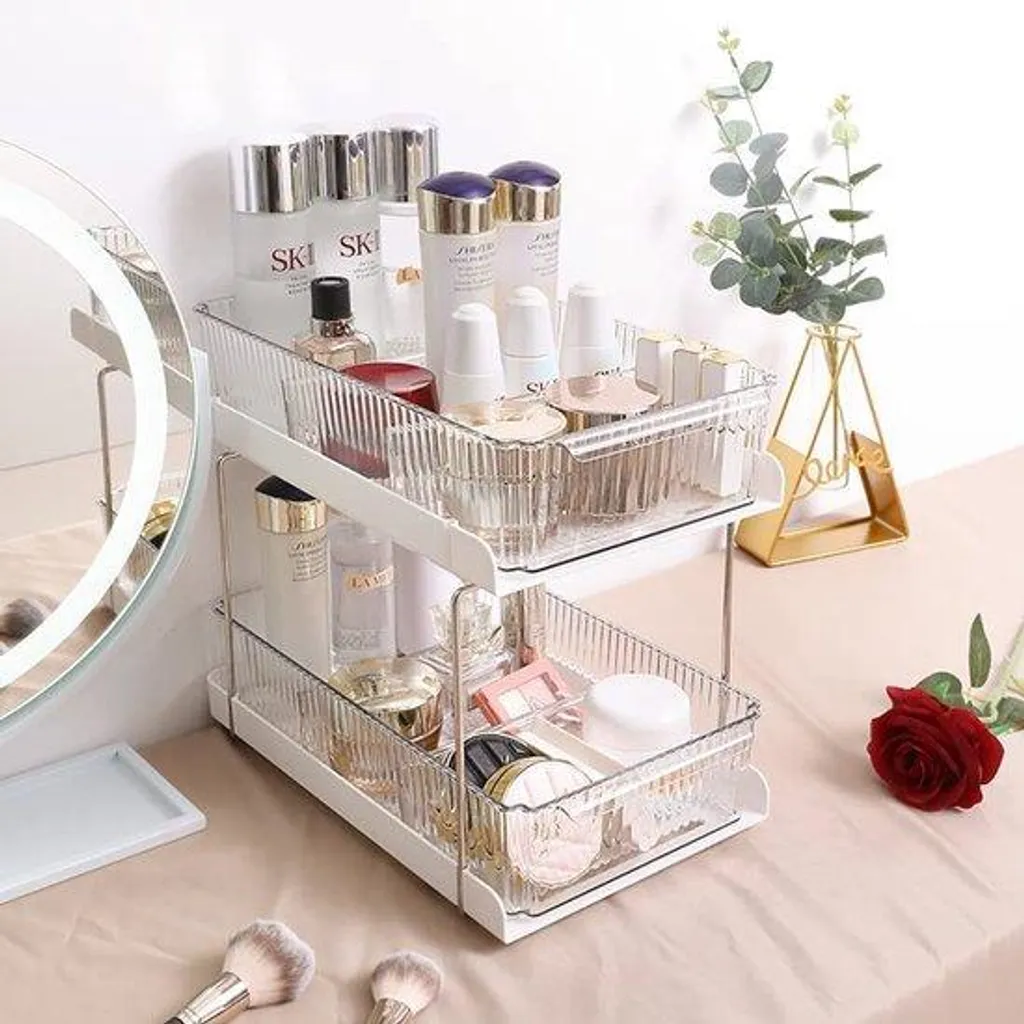 Organisateur de coiffeuse à deux charnières démontable pour salle de bain