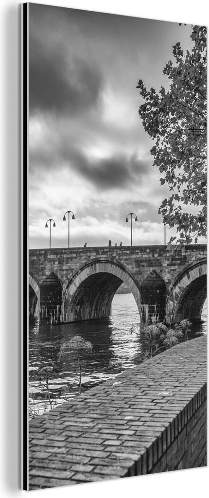 MuchoWow Wanddekoration Metall Metallbild Wandkunst 40x80 cm Brücke - Maastricht - Schwarz - Weiß MuchoWow Aluminium Gemälde - Wanddekoration - ...