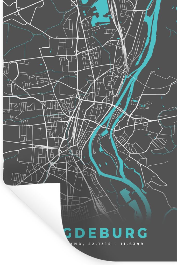 MuchoWow Wandtattoo Wandsticker Wandaufkleber Blau - Deutschland - Karte - Stadtplan - Magdeburg 60x90 cm Selbstklebend und Repositionierbar - St...