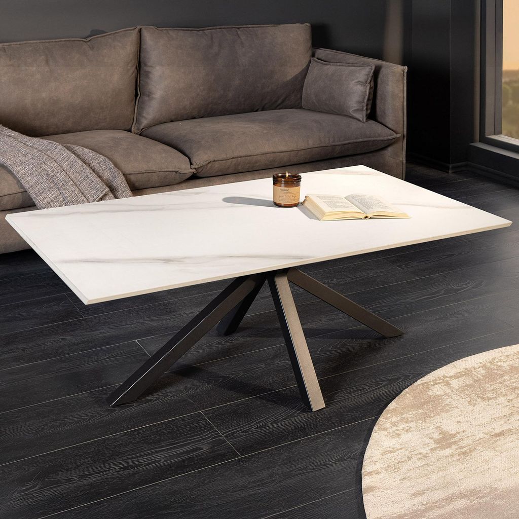 riess-ambiente Couchtisch GALAXIE 100cm weiß schwarz marmoriert Keramik Metall Sterngestell