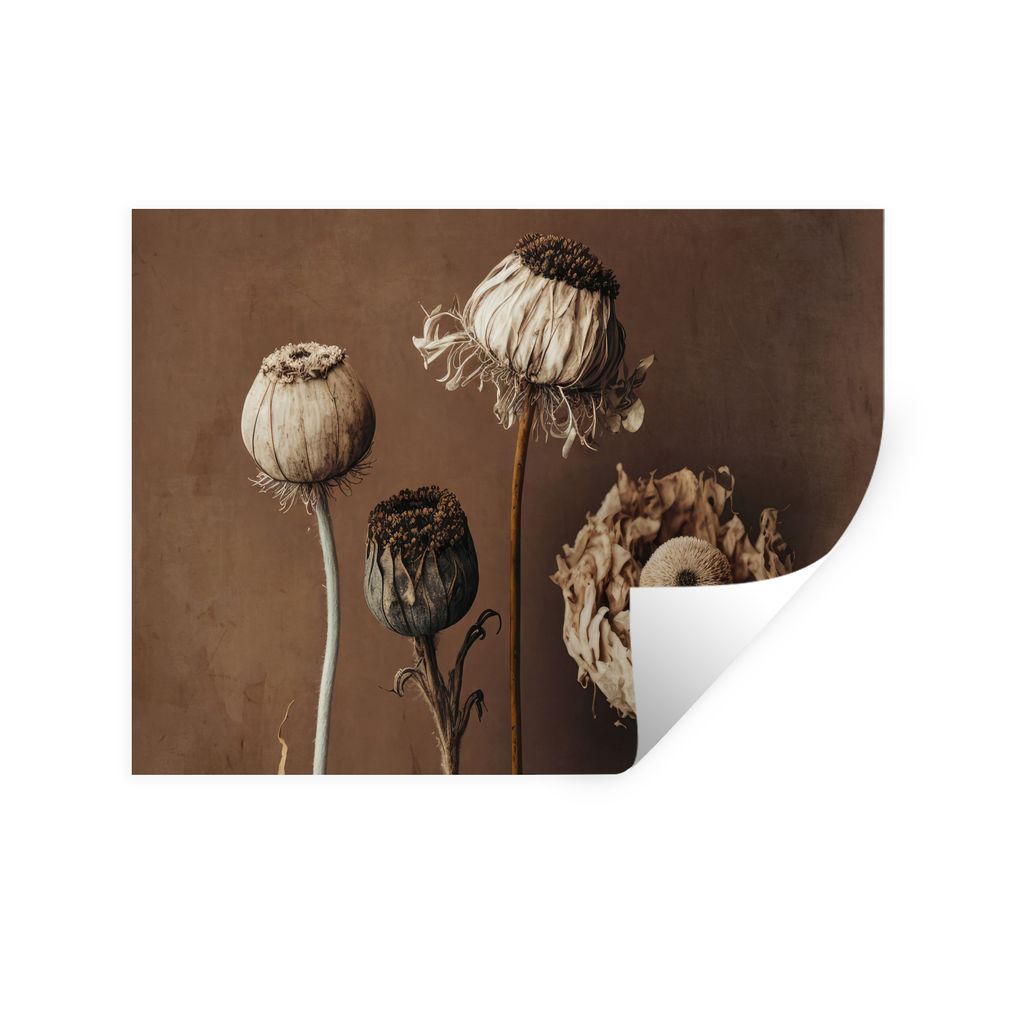 MuchoWow Wandtattoo Wandsticker Wandaufkleber Blumen - Pflanzen - Trockenblumen - Braun 160x120 cm Selbstklebend und Repositionierbar - Selbstkle...