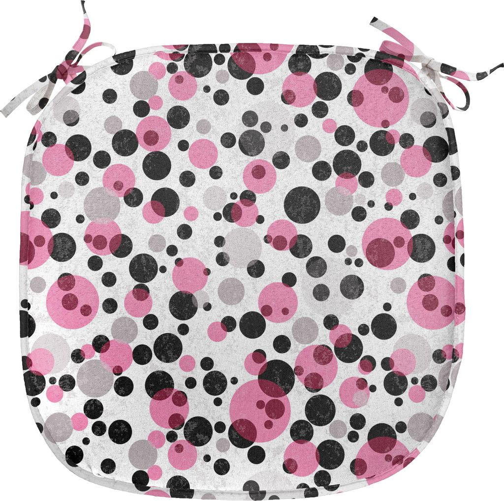 ABAKUHAUS Rosa und Grau Polster für Esszimmerstühle, Retro Kreis-Punkte, Dekoratives wasserfestes Kissen mit Riemen für Küchensitze, 40 cm x 40...