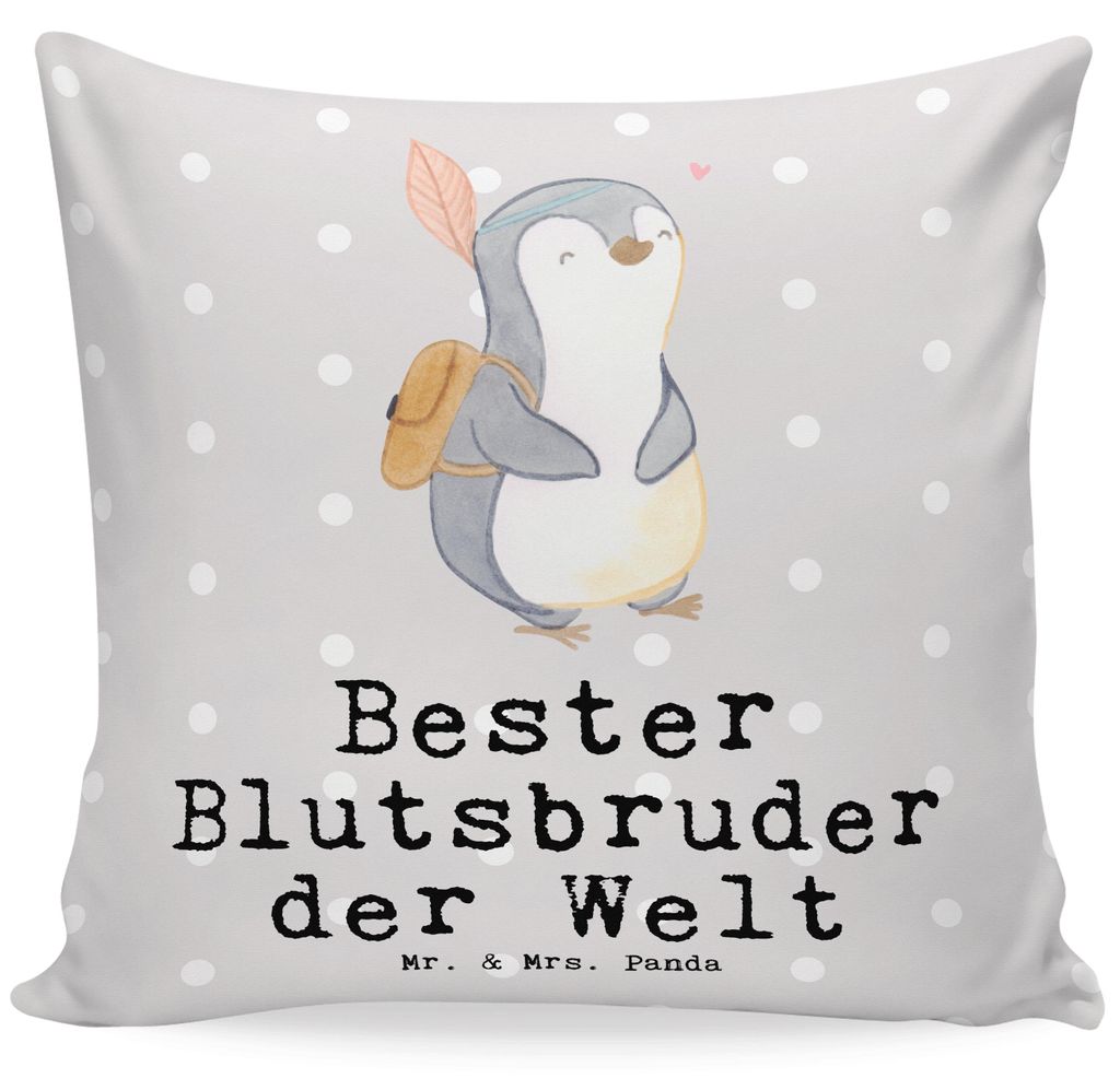 Mr. & Mrs. Panda kuschelkissen 40x40 Pinguin Bester Blutsbruder der Welt - Grau Pastell - Geschenk, Geschenkidee, Sofa Kissen, Polster, Sido, zier,...