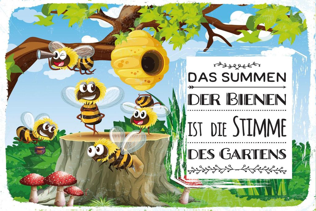 vianmo Blechschild 12x18 cm Das Summen der Bienen ist die Stimme des Gartens