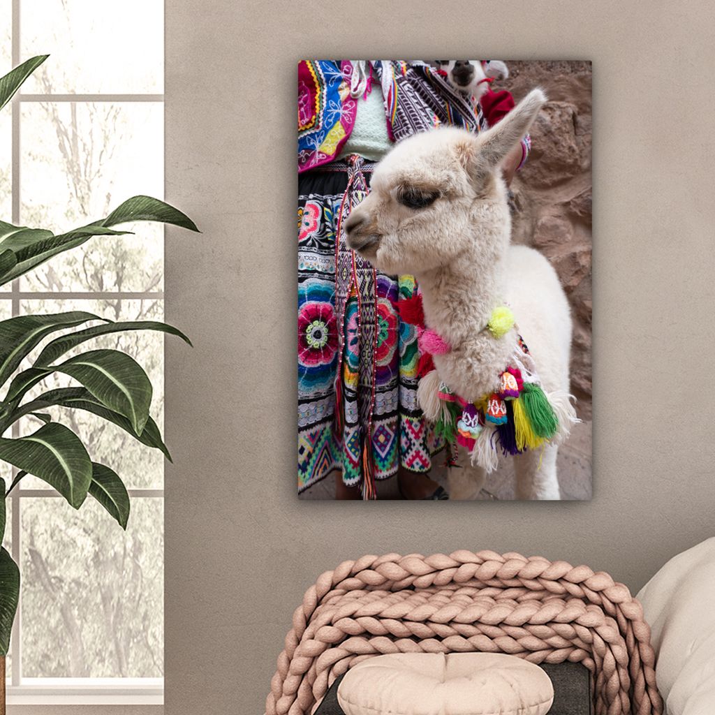 MuchoWow - Leinwandbilder - Alpaka - Halskette - Farben, Wandbild, Wanddeko Bilder Wohnzimmer, 60x90 cm