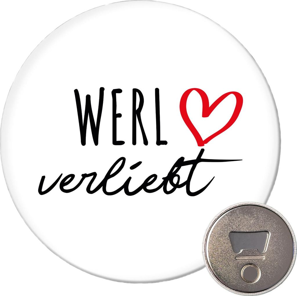 Huuraa Magnet Werl verliebt 59mm Kühlschrankmagnet rund Flaschenöffner Geschenkidee