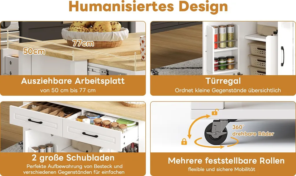 Îlot de Cuisine Extensible avec Prises Intégrées et Double Rangement - 9
