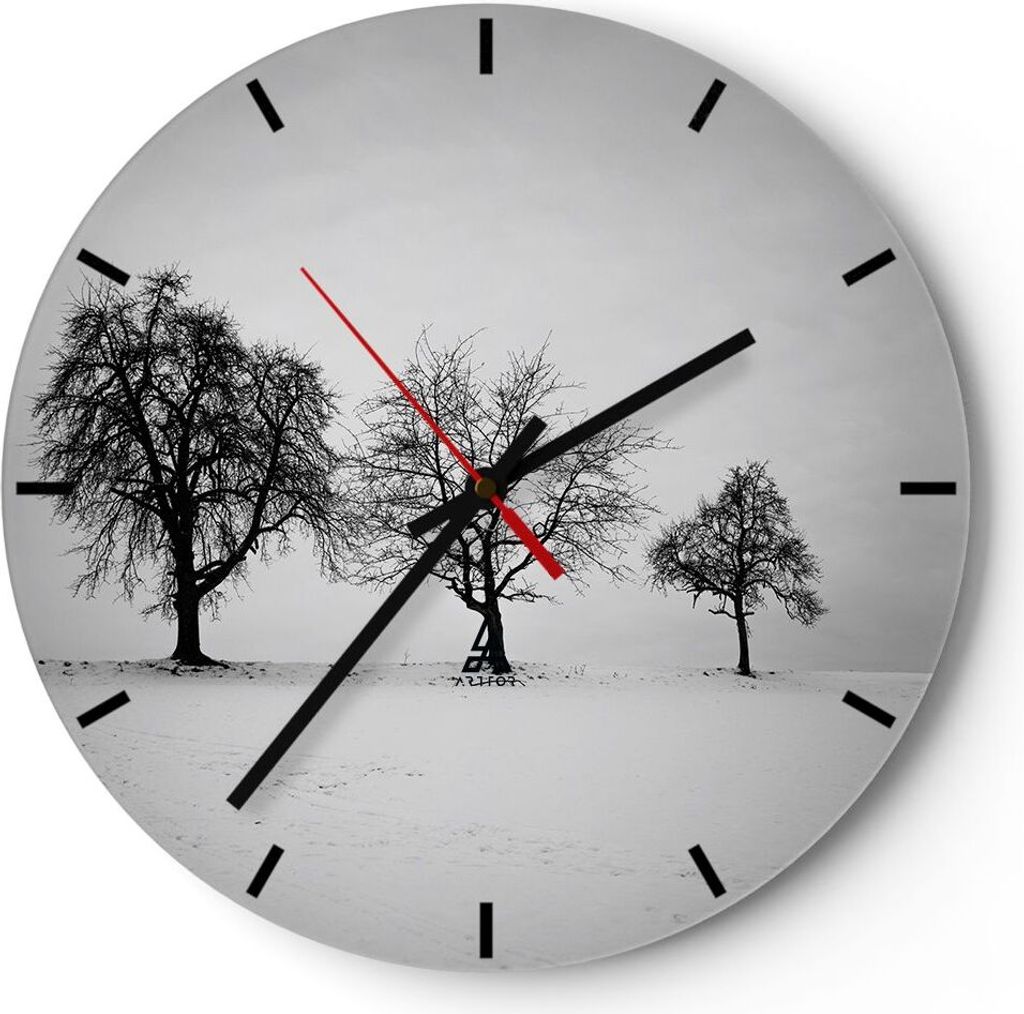 Wanduhr - Rund - Glasuhr - Winter Bäume Schnee - 40x40cm - Schleichendes Uhrwerk - Lautlos - zum Aufhängen bereit - Dekoration Modern - Wanddekor...