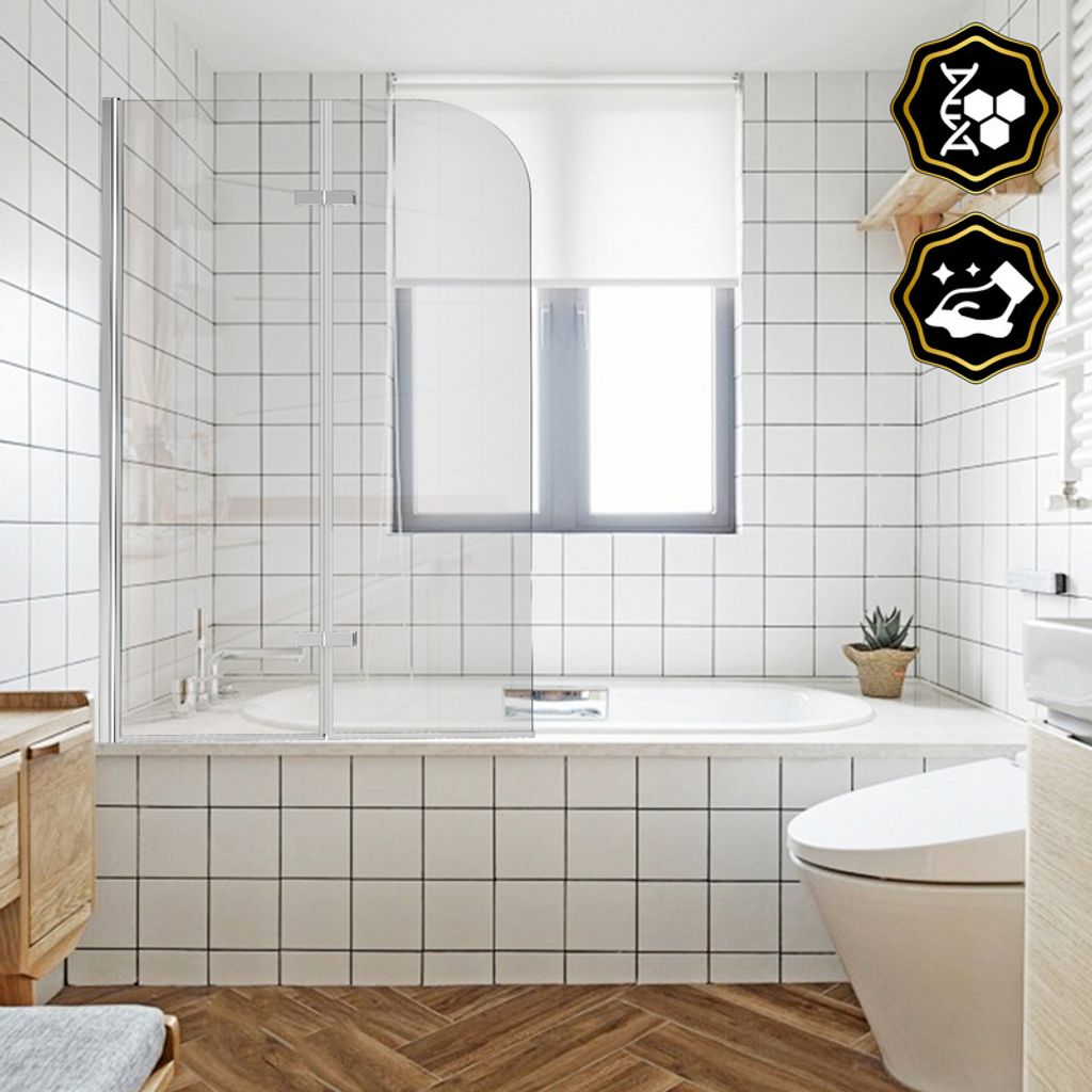 Jopassy Badewannenaufsatz Faltwand Badewanne Duschabtrennung Duschwand aus 6mm NANO einfach-Reinigung Beschichtung 182° ESG Klar Glas 2-teilig fal...