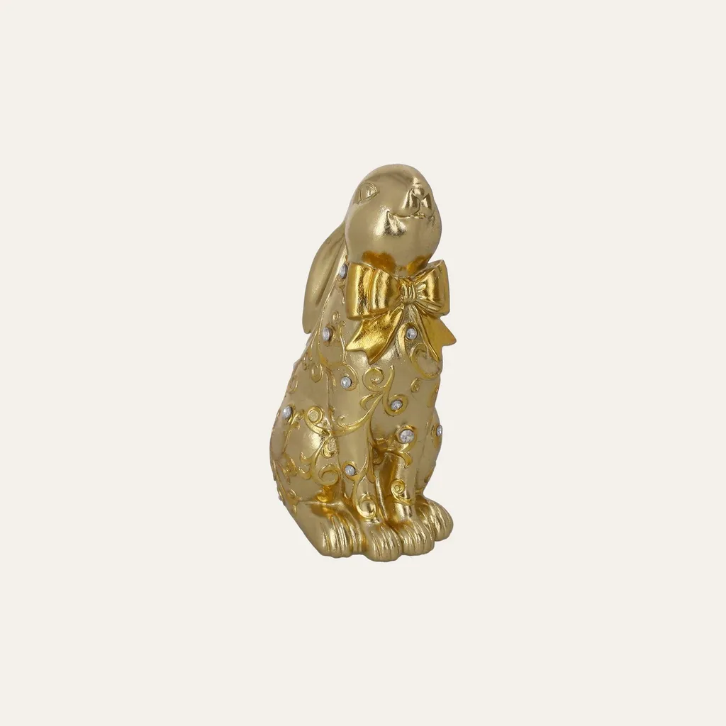 Statuette lapin doré en résine objet déco chic pour salon hauteur 14cm