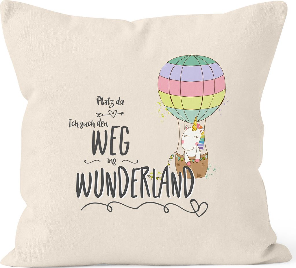 Kissenbezug Einhorn Unicorn Platz da ich such den Weg ins Wunderland 40x40 Baumwolle MoonWorks natur unisize