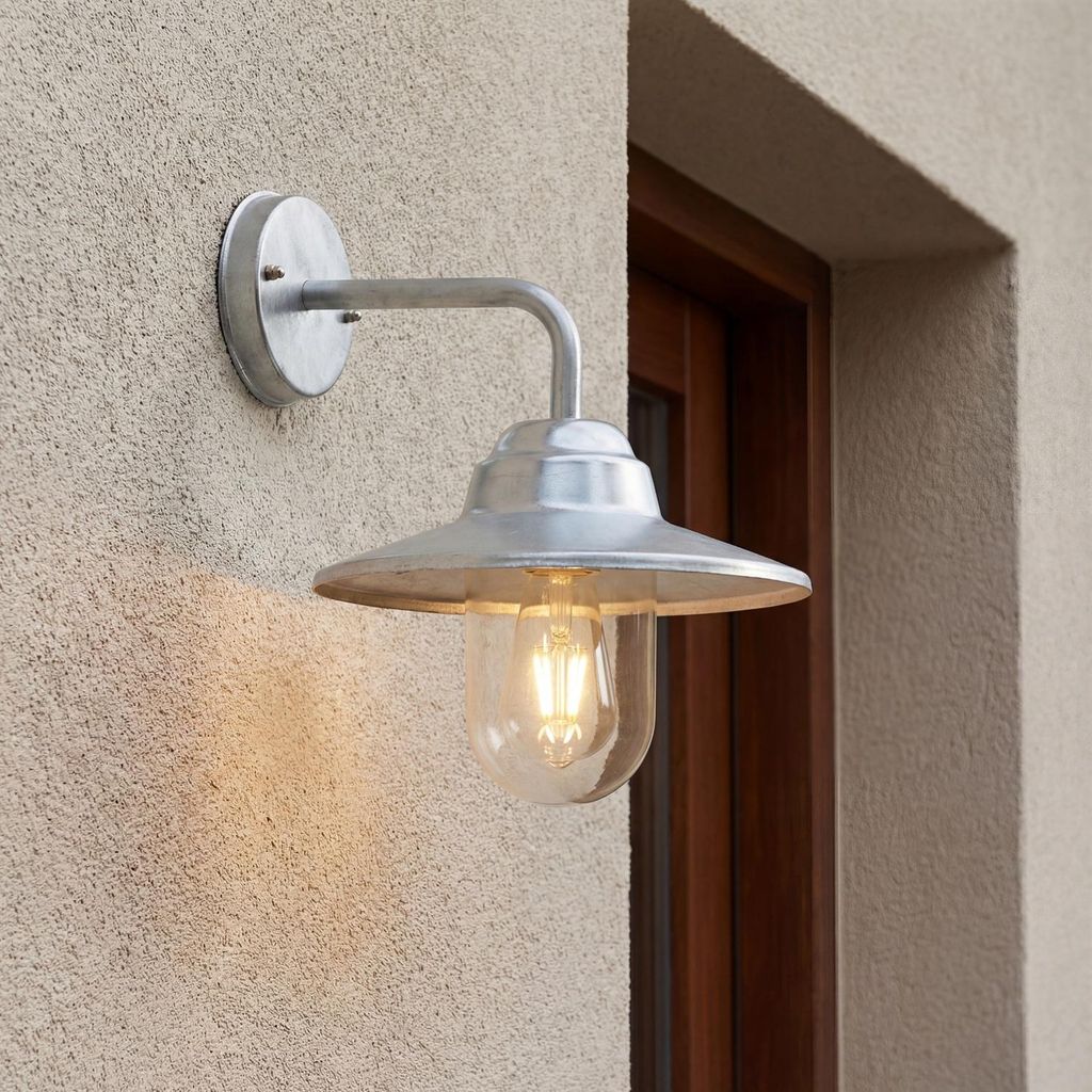 Außenwandleuchte Silber E27 IP44 T:31 cm Maritim Glas Produktbild 