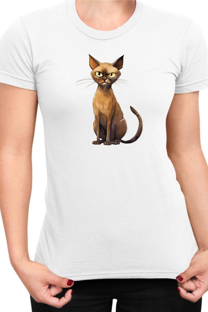 Damen T-Shirt Funny Cats Breeds Burmese Cat 019, Lady S / Weiß