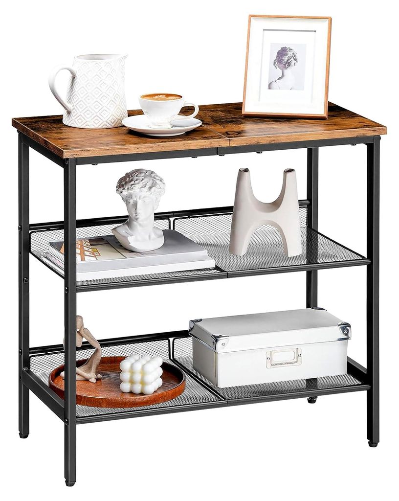Beistelltisch mit 3 Ebenen, Couchtisch, Nachttisch mit 2 verstellbaren schrägen Regalen, geeignet für kleine Räume, Flur, Wohnzimmer, Schlafzimm...