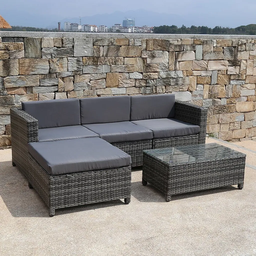 Ensemble Canapé de Jardin Lounge en Polyrotin Gris avec Table Basse - 8