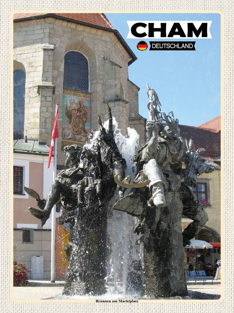 vianmo Holzschild 40x30 cm Cham Brunnen am Marktplatz Bildmotiv Reisemotiv Abenteuer Reisen