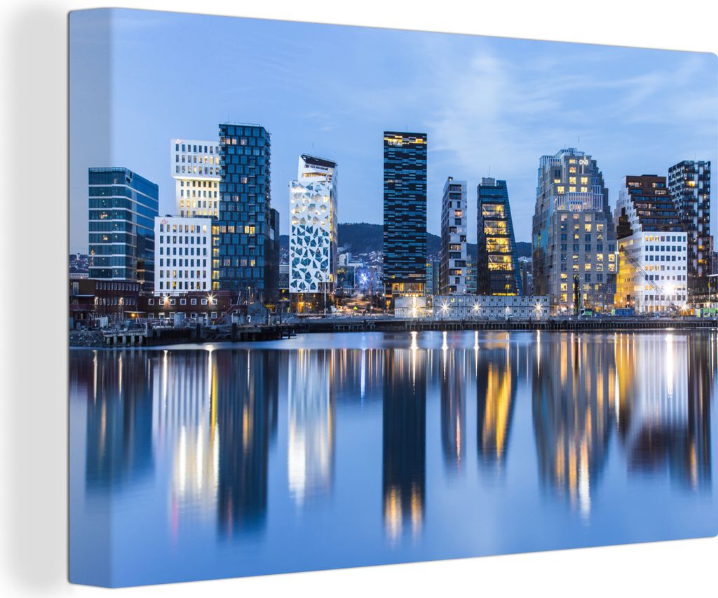 OneMillionCanvasses - Leinwandbilder - 140x90 cm, Skyline von Oslo, Wandbilder Kunstdruck Wanddekoration - Foto auf Leinwand - Gemälde auf Holzr...