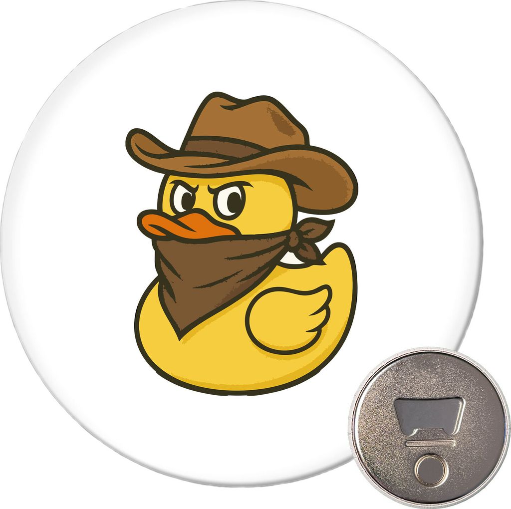 Huuraa Magnet Quietscheente Bandit Gummiente Räuber 59mm Kühlschrankmagnet rund Flaschenöffner Geschenkidee