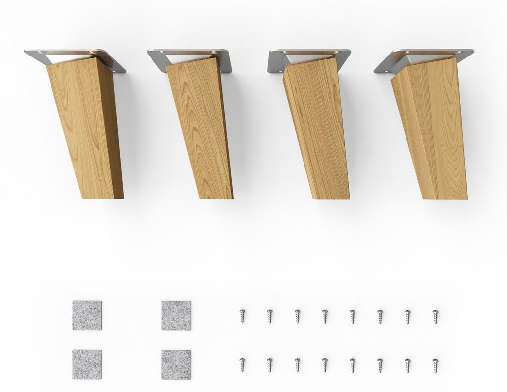 4x sossai Holzfüße eckig - schräge Ausführung 12cm Eiche Produktbild 