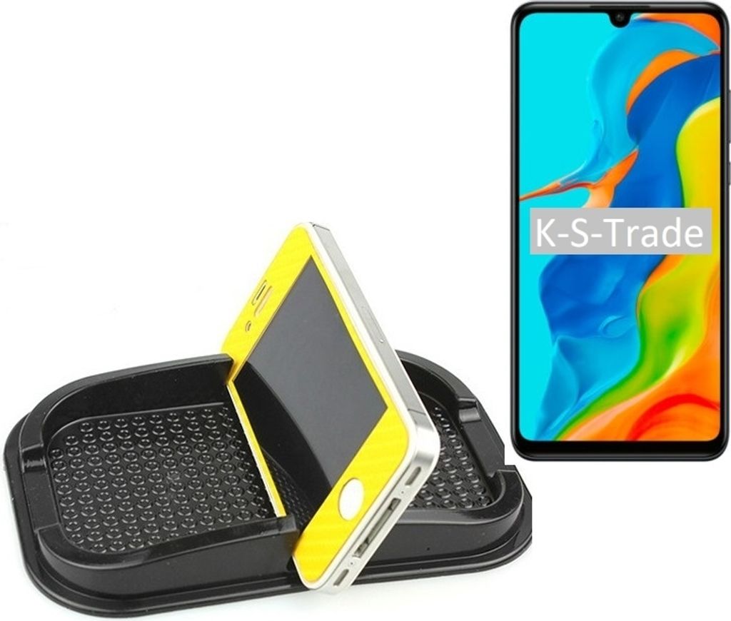 K-S-Trade Auto Anti Rutsch Matte Smartphone-Halter kompatibel mit Huawei P30 lite New Edition Haft Pad Armaturenbrett Handy-Halterung Silikon