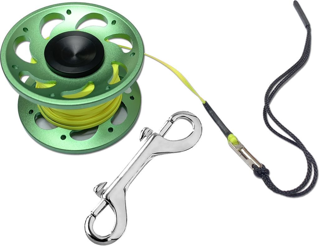 Riff 15m Reel aus Aluminium mit Doppelkarabiner, Farbe:grün