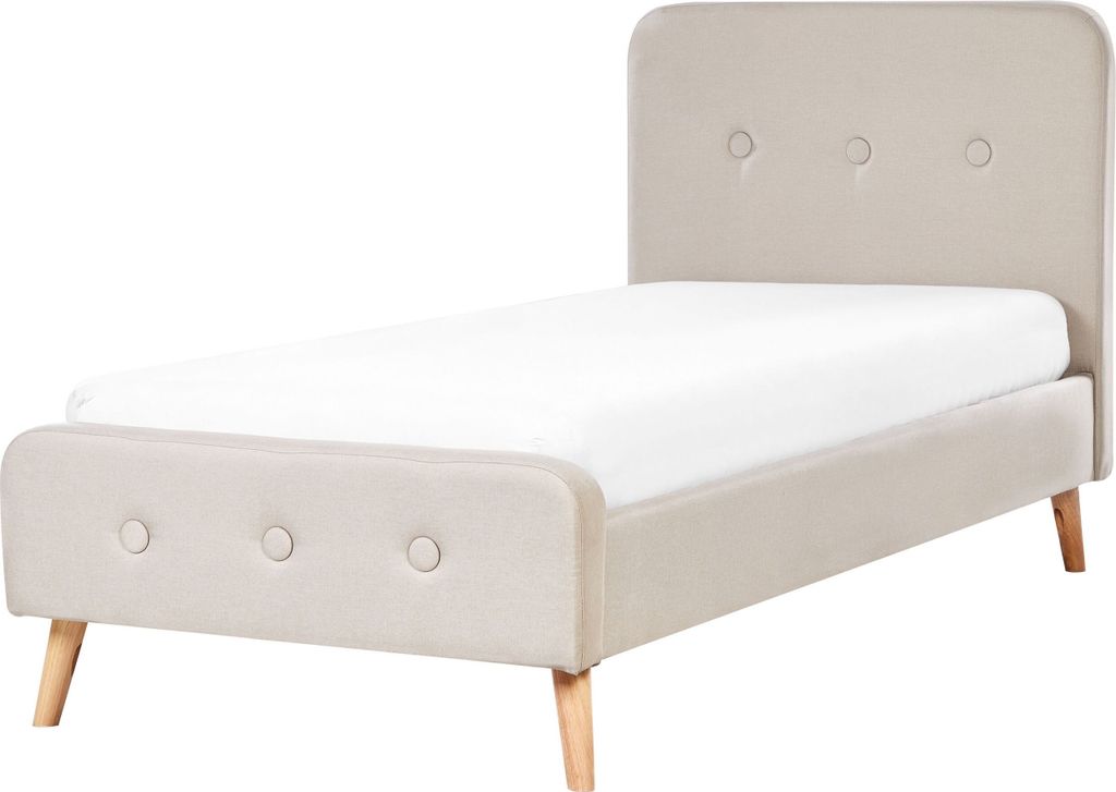BELIANI Polsterbett Beige 90 x 200 cm Leinenoptik Mit Lattenrost Holzfüßen Elegant Modern