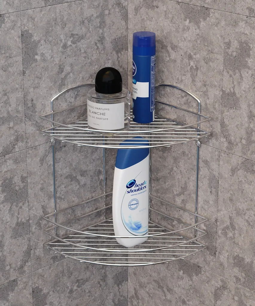 Étagère de rangement salle de bain chromée Mijolnir en métal robuste