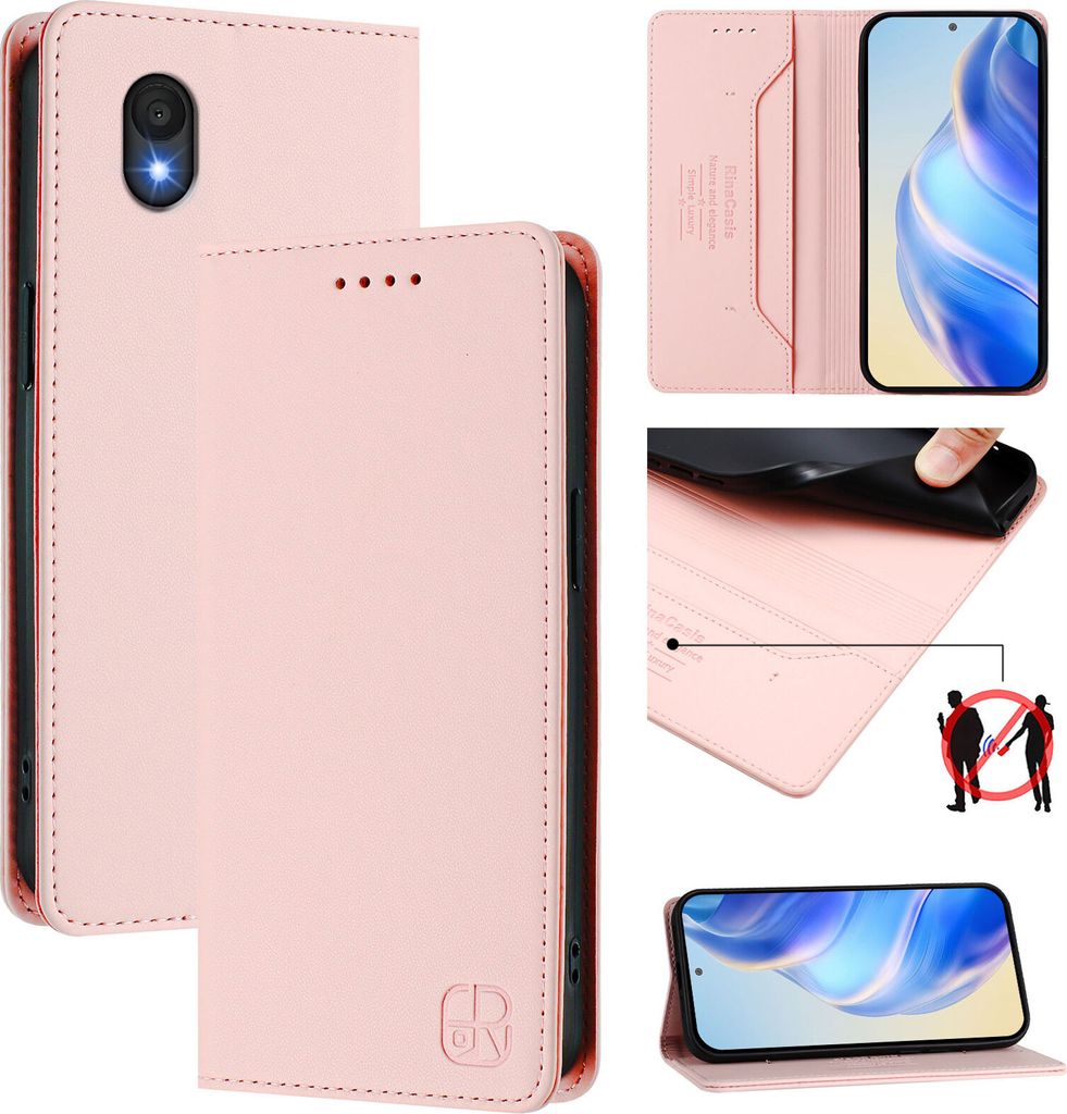 Lederhülle für TCL 201 Hülle Flip Brieftasche Kartenfächern Ständer Schutzhülle Pink