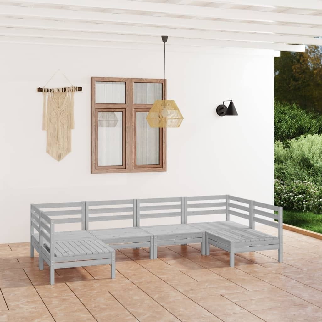 Möbel 6-tlg. Garten-Lounge-Set Weiß Massivholz Kiefer - Balkonmöbel 3083395