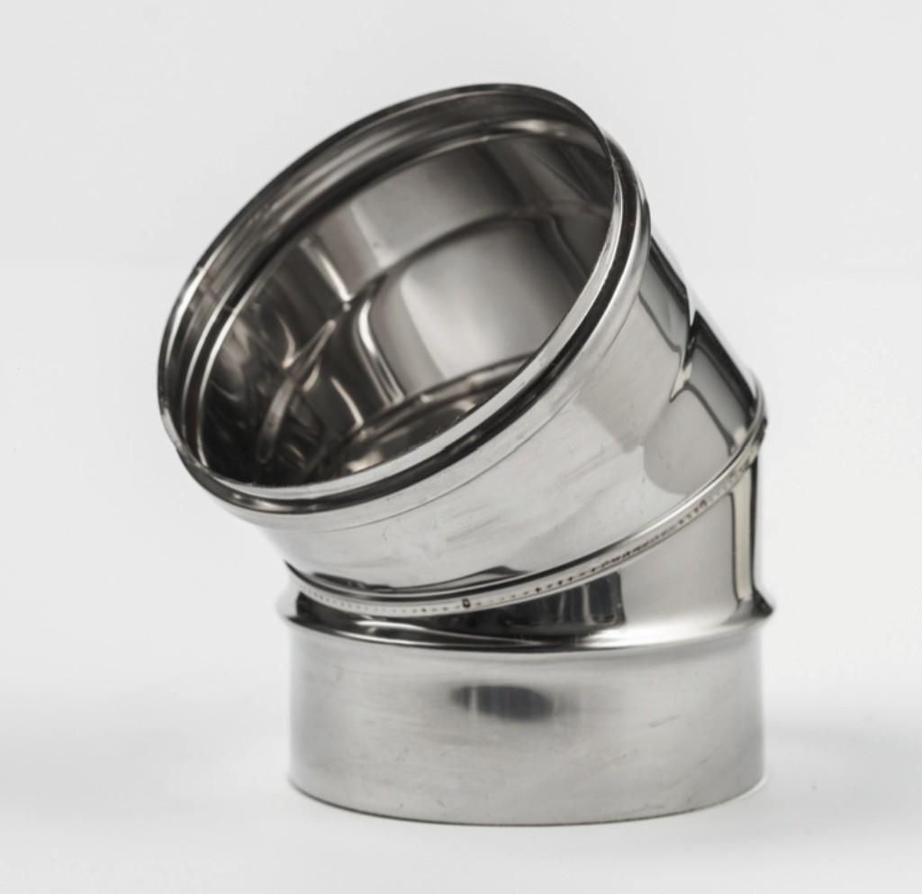 RVS rookgasbocht 45° 130 mm, enkelwandig – Kamininox Productafbeelding 