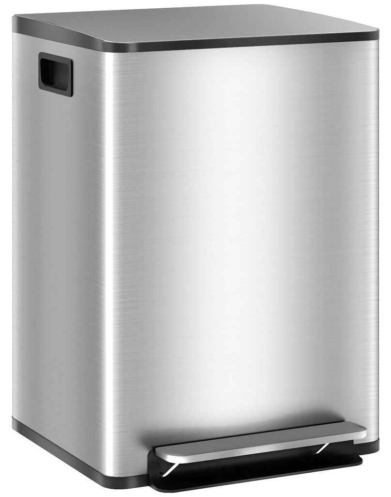 Mülleimer mit 2x20L Fächern, Soft-Close-Deckel, Fingerabdrucksicher, Edelstahl, Silber