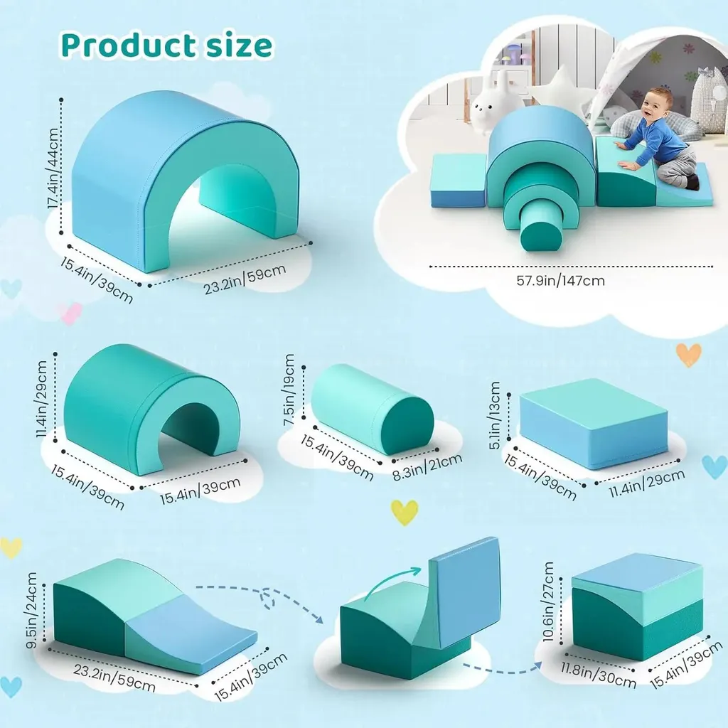 Parcours moteur bébé en mousse 5 pièces pour gymnase à domicile bleu
