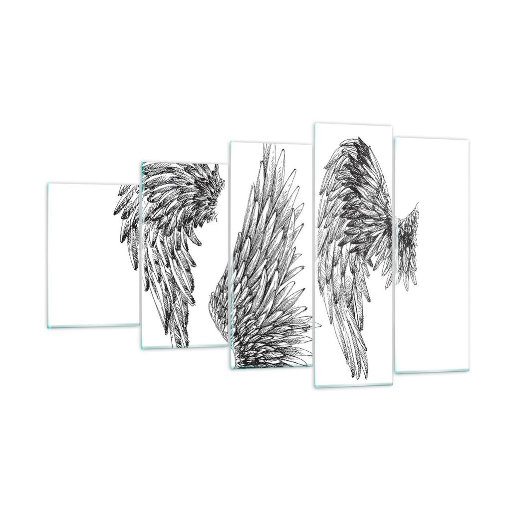 Bilder auf glas - Zeichnung Engel Flügel Federn - 100x60cm - Glasbilder - Wandbilder - Kunstdruck - zum Aufhängen bereit - Wanddekoration aus Gla...