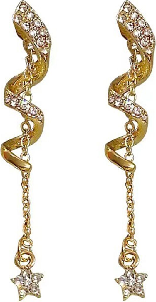 1 Paar Tropfenohrringe, glänzende Strasssteine, Spiralstern-Kettenohrringe, Brauthochzeit, leichte baumelnde Ohrringe