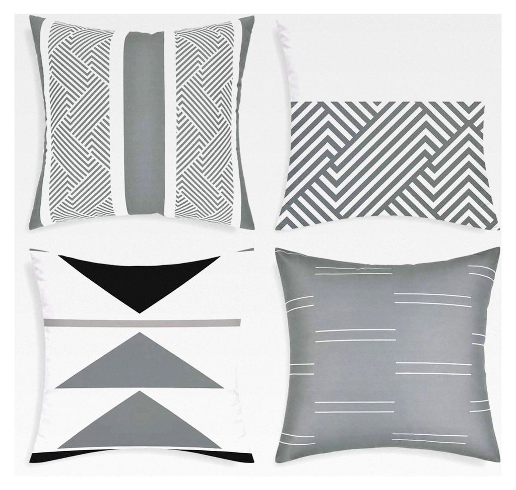 4er Set Dekorative Kissenbezüge 45x45 cm für Sofa und Couch, Grau Weiß