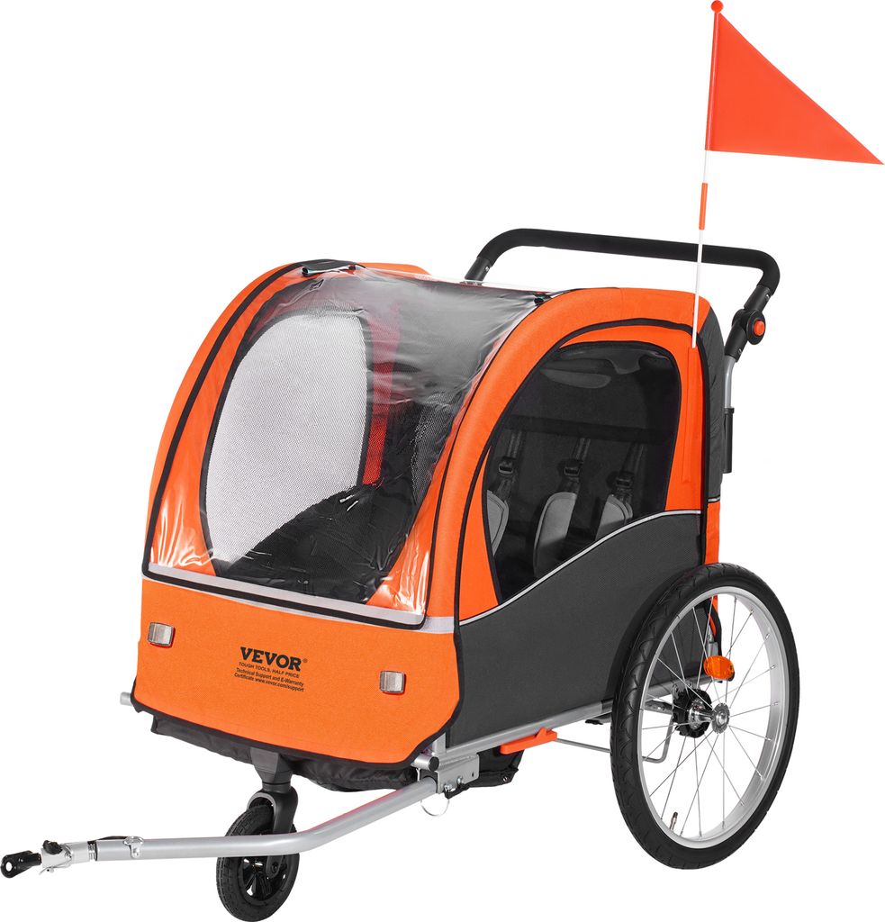 VEVOR Fahrradanhänger, Kinderfahrradanhänger Doppelsitz, 45 kg Tragkraft, 2-in-1- Kinder Anhänger Buggy, umbaubar in Kinderwagen, faltbarer Kind...