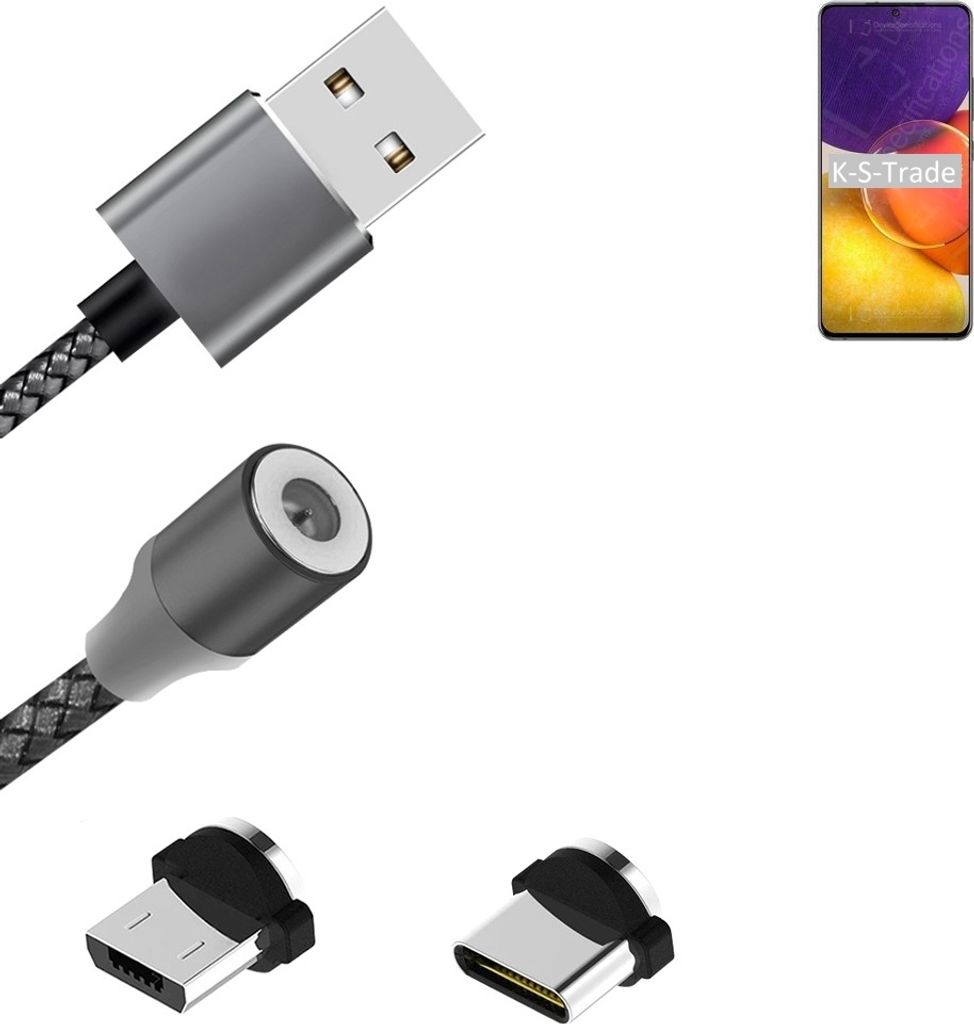 K-S-Trade Hochwertiges Magnet-Lade-kabel Sync-Kabel Daten-Kabel für Samsung Galaxy F52 5G mit USB-Typ-C-Anschluss und Micro-USB-Anschluss 2A bis zu
