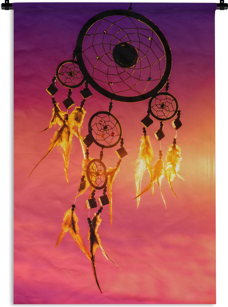 MuchoWow Wandteppich Wandbehang Ein Traumfänger für einen lila Himmel 60x90 cm Tapisserie Dekoration Wandtuch - Foto-Teppich - Abwaschbar